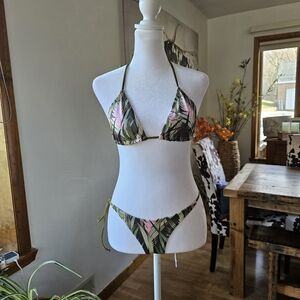 Sexy Tropical Triangle Top Side Tie Thong Bikini Size S